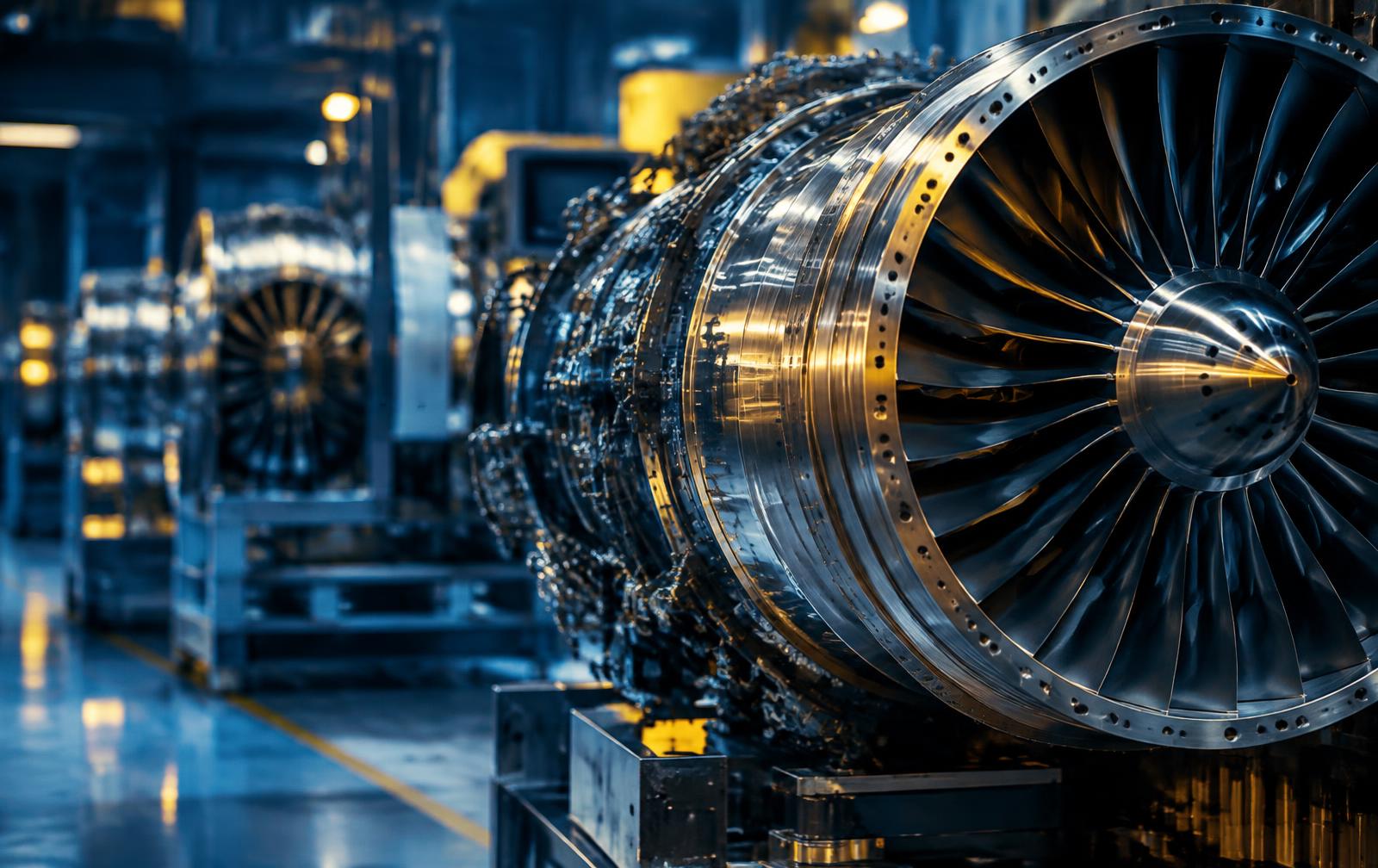 Temporary image: jet engine components on an aerospace production floor